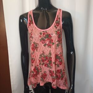 Rue 21 Women's Y2K Fairy Lace Tank Top Juniors L / Small Pink Floral Sheer